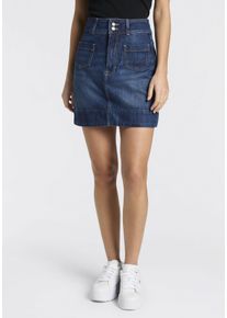 Minirock BOSS Orange "MINI SKIRT 1.0 Premium Damenmode", Damen, Gr. 27, dunkelblau 405, Web, Obermaterial: 53% Baumwolle, 34% Lyocell, 13% sonstige Fasern, unifarben, kurz, R&ouml;cke Minirock, im 70s Look, mit hohem Bund