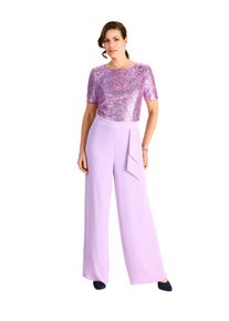 Culotte-Overall, Damen, Gr. 46, N-Gr, rosa (lupine), Obermaterial: 100% Polyester, HERMANN LANGE Collection, normal lang, V-Ausschnitt, abgesteppt, Overalls Culotte-Overall, mit Pailletten