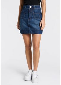 Minirock BOSS Orange "MINI SKIRT 1.0 Premium Damenmode", Damen, Gr. 30, dunkelblau 405, Web, Obermaterial: 53% Baumwolle, 34% Lyocell, 13% sonstige Fasern, unifarben, kurz, R&ouml;cke Minirock, im 70s Look, mit hohem Bund