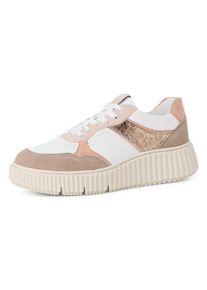Plateausneaker Tamaris, Damen, Gr. 42, grau (taupe kombiniert), Kalbsleder, Lederimitat, kontrastfarbene Details, Schuhe Plateausneaker, Freizeitschuh, Halbschuh, Schn&uuml;rschuh mit TOUCH-IT Technologie
