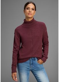 Rollkragenpullover Kangaroos, Damen, Gr. 44/46, weinrot, Strick, Obermaterial: 50% Viskose, 26% Polyamid, 24% Polyester, l&auml;ssig geschnitten h&uuml;ftlang, Rippb&uuml;ndchen, Pullover Rollkragenpullover, mit Knopfdetail am Saum