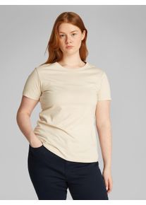 T-Shirt "PLUS INSTIT GRAPHIC SLIM TEE", Damen, Gr. 4XL (48), gelb (moonbeam), Single Jersey, Obermaterial: 100% Baumwolle, Calvin Klein Jeans Plus, unifarben, slim fit, Rundhals, Shirts T-Shirt, in gro&szlig;en Gr&ouml;&szlig;en, Logoschriftzug