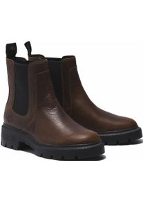 Chelseaboots Timberland "CORTINA VALLEY MID CHELSEA BOOT", Damen, Gr. 38,5, braun (schwarz braun), Leder, Schuhe Chelseaboots, Stiefelette, Winterschuhe, Ankle Boots