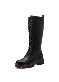 Schn&uuml;rstiefel Tamaris, Damen, Gr. 37, Normalschaft, schwarz, Lederimitat, Lyralochung, unifarben, Schuhe Schn&uuml;rstiefel, Blockabsatz, Langschaftstiefel mit trendiger Lyrolochung