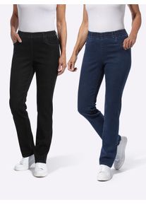 Bequeme Jeans Classic Basics, Damen, Gr. 19, Kurzgr&ouml;&szlig;en, blau (dunkelblau, schwarz denim), 81% Baumwolle, 17% Polyester, 2% Elasthan, unifarben, lang, Jeans Bequeme Jeans