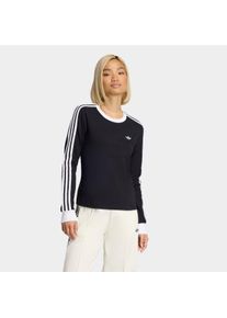 Langarmshirt adidas originals "3-STREIFEN LANG&Auml;RMLIGES, SCHMAL GESCHNITTEN", Damen, Gr. XS, schwarz, wei&szlig;, Obermaterial: 93% Baumwolle, 7% Elasthan, Rundhals, Shirts Langarmshirt