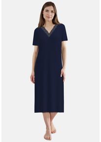 G&ouml;tzburg Nachthemd G&Ouml;TZBURG, Damen, Gr. 40, N-Gr, blau, mittel, uni, Single Jersey, Obermaterial: 60% Baumwolle, 40% Polyester, bequem lang, V-Ausschnitt, gerader Abschluss, Kleider Nachthemd, lang, Kurzarm, V-Ausschnitt, Baumwollmix