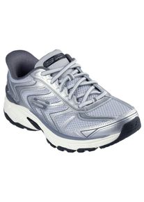 Slip-On Sneaker Skechers "STAMINA SPORT", Herren, Gr. 45, silberfarben, grau, Leder, Synthetik, Textil, kontrastfarbene Details, Schuhe Slip-On Sneaker, Retro Sneaker, Schn&uuml;rschuh mit Slip-ins