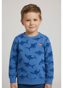 Sweatshirt Tom Tailor, Jungen, Gr. 92/98, blau shark orca print, Sweatware, Obermaterial: 70% Baumwolle, 30% Polyester, bedruckt, regular fit normal, Rundhals, Rippb&uuml;ndchen, Sweatshirts Sweatshirt, mit All-Over Print