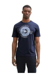 Rundhalsshirt Tom Tailor Denim, Damen, Gr. M, blau (schwarz navy), Single Jersey, Obermaterial: 100% Baumwolle, unifarben, regular fit taillenbedeckt, Rundhals, Shirts Rundhalsshirt, mit verschiedenen Logo Prints