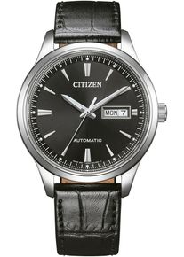 Automatikuhr Citizen "NY4058-79XC", silber (schwarz, silberfarben), Armbanduhren, Herren, Automatikuhr, Armbanduhr, Herrenuhr, Mechanische Uhr, Lederarmband, analog, Tag