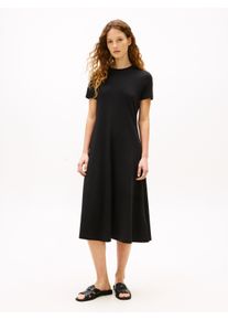 Midikleid Tommy Hilfiger "INTERLOCK F&F MIDI DRESS", Damen, Gr. M (40), N-Gr, schwarz, Interlock, Obermaterial: 100% Baumwolle, unifarben, A-Linie wadenlang, Rundhals, eingesetzt gerader Abschluss, Kleider Midikleid, Interlock-Baumwolle,, Regular Fit