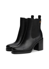Chelseaboots Tommy Hilfiger "SQUARE TOE CHELSEA HIGH BLOCK HL", Damen, Gr. 41, schwarz, Elastischer Einsatz, Leder, unifarben, Schuhe Chelseaboots, Blockabsatz, Stiefelette mit beidseitigem Strecheinsatz