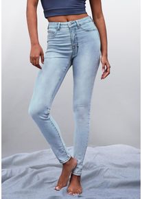 Jeansjeggings Lascana, Damen, Gr. 46, N-Gr, blau (light blau washed), Denim/Jeans, Obermaterial: 98% Baumwolle, 2% Elasthan, figurbetont lang, Jeans Jeansjeggings, mit Stretch-Anteil in R&ouml;hrenform