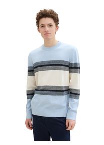 Strickpullover Tom Tailor Denim, Herren, Gr. S, blau (kentucky blau wei&szlig; colorblock), Strick, Obermaterial: 100% Baumwolle, gestreift, regular fit taillenbedeckt, Rundhals, B&uuml;ndchen, Pullover Strickpullover, mit Blockstreifen