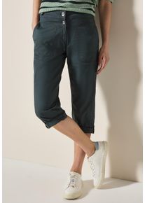 Caprihose Cecil "Style New York", Damen, Gr. 25, N-Gr, gr&uuml;n (slate khaki), Web, Obermaterial: 98% Baumwolle, 2% Elasthan, unifarben, normal kniebedeckend, Hosen Caprihose, Sommerhose mit Knopfdetails am Bund