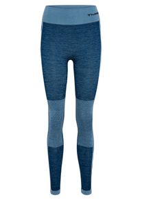 Leggings Hummel "HMLCLEA SEAMLESS MID WAIST TIGHTS", Damen, Gr. L (40), N-Gr, navy peony, faded denim, Obermaterial: 57% Polyamid, 30% Polyester, 13% Elasthan, Hosen Leggings, dehnbarer Stoff, mit Mesh-Bel&uuml;ftung, feuchtigkeitsableitend