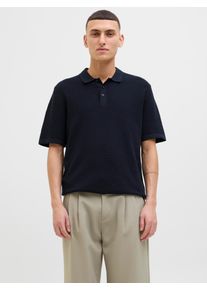 Jack & Jones Kurzarmpullover JACK & JONES "JJEGEORGE KNIT POLO SS SN", Herren, Gr. S, blau (navy blazer), Strick, Obermaterial: 85% Baumwolle, 15% Polyester, unifarben, relaxed fit taillenbedeckt, ohne Ausschnitt, B&uuml;ndchen, Pullover Kurzarmpullover, mit Polo Kragen