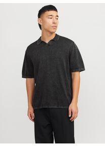 Jack & Jones Kurzarmpullover JACK & JONES "JJELEO KNIT POLO SS LN", Herren, Gr. XS, schwarz (caviar), Strick, Obermaterial: 100% Baumwolle, unifarben, loose fit taillenbedeckt, ohne Ausschnitt, Pullover Kurzarmpullover, mit Polo Kragen