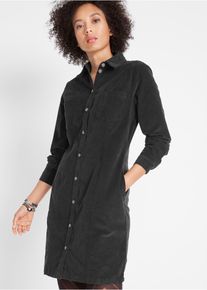 Hemdblusenkleid bonprix, Damen, Gr. 38, N-Gr, schwarz, Cord, Obermaterial: 98% Baumwolle, 2% Elasthan, unifarben, bequem kniefrei, Manschette, Kleider Hemdblusenkleid, f&uuml;r Alltag, aus Baumwolle und Elasthan, mit Knopfleiste