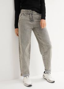 Boyfriend-Jeans bonprix, Damen, Gr. 46, N-Gr, grau denim, Denim/Jeans, Obermaterial: 82% Baumwolle, 17% Polyester, 1% Elasthan, loose fit, Jeans Boyfriend-Jeans, weites Bein, Loose Fit, mit bequemem Gummi am hinteren Bund