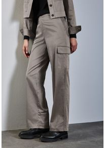 Cargohose Street One, Damen, Gr. 46, L&auml;nge 30, braun (ashen maple beige), Satin, Obermaterial: 60% Polyester, 38% Baumwolle, 2% Elasthan, unifarben, normal lang, Hosen Cargohose, in schimmernder Optik