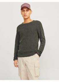 Jack & Jones Rundhalspullover JACK & JONES "JJDEAN KNIT CREW NECK AW24", Herren, Gr. S, gr&uuml;n (kombu gr&uuml;n), Strick, Obermaterial: 100% Baumwolle, unifarben, normal, Rundhals, Pullover Rundhalspullover, in gewaschener Optik