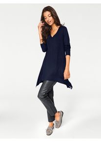 Longshirt Heine "Longshirt", Damen, Gr. 50, blau (marine), 95% Viskose, 5% Elasthan, unifarben, V-Ausschnitt, Shirts Longshirt