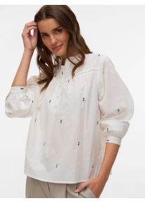 V&eacute;ro Moda Langarmbluse VERO MODA "VMIRIS LS TOP NOOS", Damen, Gr. S, snow wei&szlig; aop:gr&uuml;n emb., Jersey, Obermaterial: 100% Baumwolle, bestickt, unifarben, normal normal, Rundhals, weit 1-Knopf-Manschette, Blusen Langarmbluse, Baumwolle, allover bestickt