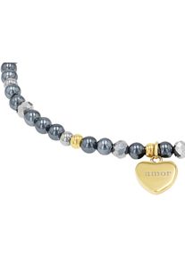 Armband Amor "Herz", gelb (edelstahlfarben, gelbgoldfarben, grau, grau), Armb&auml;nder, Damen, 17cm, Edelstahl, Armband, mit H&auml;matit - mit Muschelkernperle