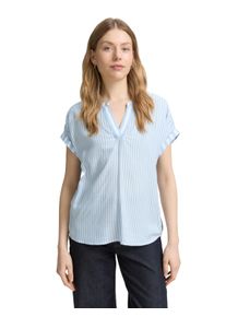 Shirtbluse Tom Tailor, Damen, Gr. 42, blau (blau sanftes wei&szlig; stripe), Obermaterial: 100% Viskose, gestreift, loose fit Po-bedeckend, Rundhals, Blusen Shirtbluse, mit Streifen Muster
