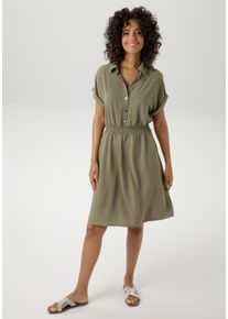 Sommerkleid Aniston CASUAL, Damen, Gr. 36, N-Gr, gr&uuml;n (khaki), Cr&ecirc;pe, Obermaterial: 100% Polyester, Strukturmuster, unifarben, figurumspielend knieumspielend, Umschlagbund, Kleider Sommerkleid, mit Smokb&uuml;ndchen in der Taille