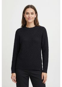 Strickpullover Freequent "FQDODO", Damen, Gr. L, schwarz, Strick, Obermaterial: 100% Baumwolle, unifarben, bequem h&uuml;ftbedeckend, Rundhals, B&uuml;ndchen, Pullover Strickpullover, mit feinster Lochstickerei