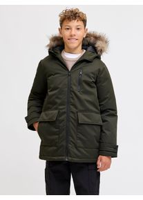 Jack & Jones Parka JACK & JONES JUNIOR "JJCHARLIE DETACHABLE FAUX FUR PARK JNR", Jungen, Gr. 176, gr&uuml;n (rosin), Web, Obermaterial: 100% Polyester, unifarben, regular fit, Jacken Parka