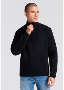Strickpullover BOSS Orange "Kwinter", Herren, Gr. 3XL, dunkelblau404, Strick, Obermaterial: 40% Schurwolle, 40% Wolle, 20% Polyamid, unifarben, relaxed fit normal, hoch geschlossener Ausschnitt, B&uuml;ndchen, Pullover Strickpullover, Troyer-Kragen, Rippstrick, relaxed fit