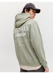 Jack & Jones Kapuzensweatshirt JACK & JONES "JORNORREBRO TYPO BACK SWEAT HOOD SN", Herren, Gr. XS, seagrass detail:ss26, angeraute Sweatware, Obermaterial: 89% Baumwolle, 11% Polyester, bedruckt, relaxed fit normal, ohne Ausschnitt, Rippb&uuml;ndchen, Sweatshirts Kapuzensweatshirt, mit Print