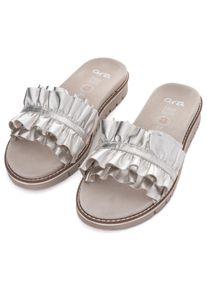 Pantolette Ara "KENT", Damen, Gr. 36, silber (silberfarben), Glattleder, metallic, Schuhe Pantolette, Slides, Flats, Sandale mit geraffter Bandage