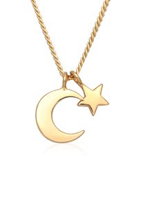 Kette mit Anh&auml;nger Elli Premium "Halskette Mond Stern Astro Kordelkette 375er Gelbgold" Gr. 45, gold, Halsketten, Damen, ohne Stein, Gelbgold 375, Kette mit Anh&auml;nger