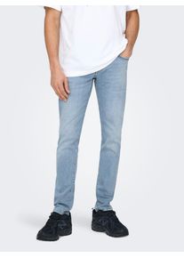 Only & Sons Slim-fit-Jeans ONLY & SONS "ONSLOOM SLIM JAX DBD 9138 DCC DNM NOOS", Herren, Gr. 28, L&auml;nge 30, blau (light blau denim), Denim/Jeans, Obermaterial: 93% Baumwolle, 5% Polyester, 2% Elasthan, Basic, slim fit, Jeans Slim-fit-Jeans