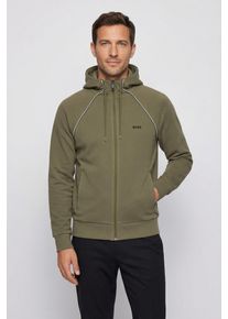 Sweatjacke BOSS Green, Herren, Gr. XL, schwarz beige257, Piqu&eacute;, Obermaterial: 53% Baumwolle, 44% Polyester, 3% Elasthan, unifarben, regular fit normal, hoch geschlossener Ausschnitt, B&uuml;ndchen, Sweatjacken Sweatjacke, mit Kapuze, Regular Fit, Eingrifftaschen