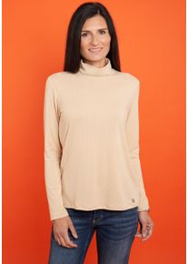 Langarmshirt Seidel Moden, Damen, Gr. 50, beige, Rippware, Obermaterial: 80% Polyester, 16% Viskose, 4% Elasthan, Strukturmuster, regular fit taillenbedeckt, ohne Ausschnitt, gerader Abschluss, Shirts Langarmshirt, mit Logo Patch, MADE IN GERMANY