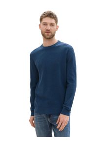 Rundhalspullover Tom Tailor, Herren, Gr. M, blau (nighttime blau), Strick, Obermaterial: 60% Polyester, 40% Baumwolle, unifarben, regular fit normal, Rundhals, B&uuml;ndchen, Pullover Rundhalspullover, mit Rundhalsausschnitt