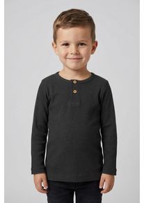 Langarmshirt name it "NMMKAB LS TOP NOOS", Jungen, Gr. 110, schwarz, Feinripp, Obermaterial: 57% Baumwolle, 38% Modal, 5% Elasthan, unifarben, normal normal, Rundhals, abgesteppte Kante, Shirts Langarmshirt, Im Henley-Stil - mit kurzer Knopfleise, normal geschnitten