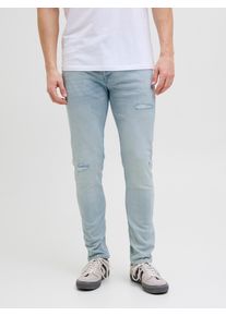 Jack & Jones Slim-fit-Jeans JACK & JONES "JJIGLENN JJCOLE AM 672 SN", Herren, Gr. 27, L&auml;nge 32, blau (blau denim), Denim/Jeans, Obermaterial: 98% Baumwolle, 2% Elasthan, Abriebeffekte, slim fit kn&ouml;chellang, Jeans Slim-fit-Jeans