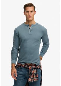 Langarmshirt Superdry "LW TEXTURED GRANDAD TOP", Damen, Gr. M, copen blau, Single Jersey, Obermaterial: 100% Baumwolle, unifarben, slim fit normal, Rundhals, Shirts Langarmshirt, Topseller