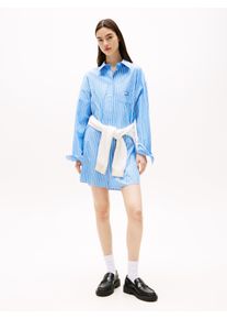 Hemdblusenkleid Tommy Jeans "TJW OVS MINI SHIRT DRESS EXT", Damen, Gr. XL (42), N-Gr, blau (ecru, blau stripe), Web, Obermaterial: 100% Baumwolle, gestreift, Kleider Hemdblusenkleid