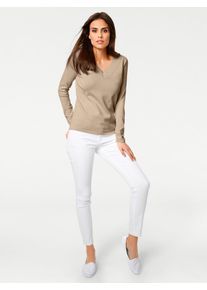 Strickpullover Heine "V-Pullover", Damen, Gr. 50, beige, 100% Baumwolle, unifarben, Pullover Strickpullover
