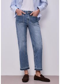 Straight-Jeans Street One "Style Amalia", Damen, Gr. 32, L&auml;nge 28, mid blau washed, Denim/Jeans, Obermaterial: 98% Baumwolle, 2% Elasthan, unifarben, normal 7/8-L&auml;nge, Jeans Straight-Jeans, mit Saumdetail