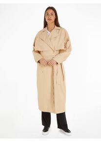 Trenchcoat Calvin Klein Jeans "BELTED TRENCH COAT", Damen, Gr. XXL (44), beige (warm sand), Web, Obermaterial: 100% Polyamid, unifarben, regular fit, M&auml;ntel Trenchcoat