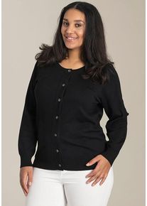 Strickjacke SANDGAARD, Damen, Gr. 38, schwarz, Feinstrick, Obermaterial: 82% Viskose, 15% Nylon, 3% Elasthan, unifarben, bequem kurz, Rundhals, Flachstrickb&uuml;ndchen, Strickjacken Strickjacke, mit Knopfleiste und in kurzer Form